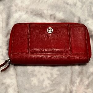 Giani Bernini Red Leather Double Zip Wallet, See Pics - color transfer inside